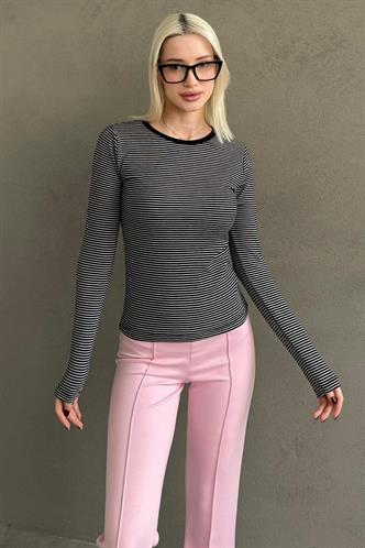 Siyah Çizgili Uzun Kollu Kadın Body MG2657