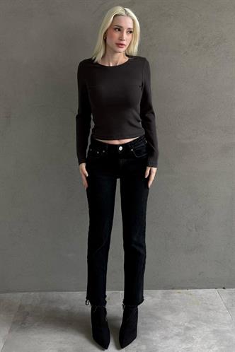 Füme Bisiklet Yaka Slim Fit Kadın Body MG2564