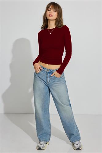 Bordo Bisiklet Yaka Slim Fit Kadın Body MG2564