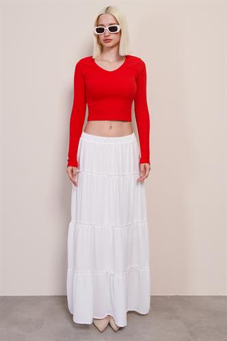 Kırmızı V Yaka Uzun Kollu Kaşkorse Body MG2192