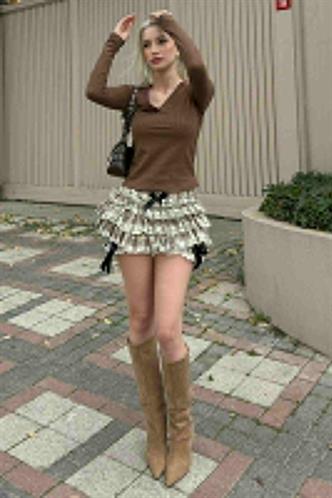 Acı Kahve Polo Yaka Fitilli Kadın Body MG2566