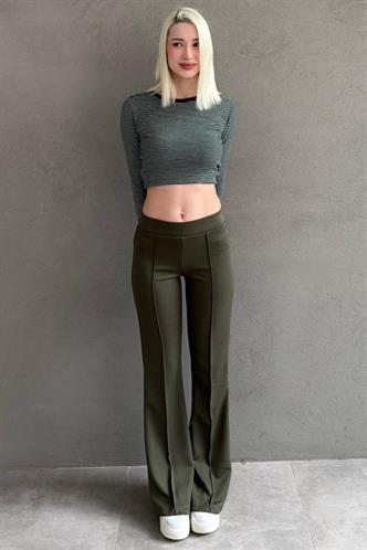 Yeşil Çizgili Uzun Kollu Kadın Body MG2657