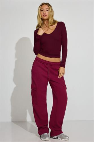 Bordo V Yaka Uzun Kollu Kaşkorse Body MG2192