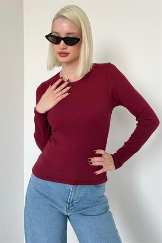 Bordo Bisiklet Yaka Slim Fit Kadın Body MG2564
