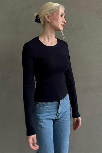 Lacivert Bisiklet Yaka Slim Fit Kadın Body MG2564