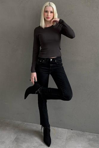 Füme Bisiklet Yaka Slim Fit Kadın Body MG2564