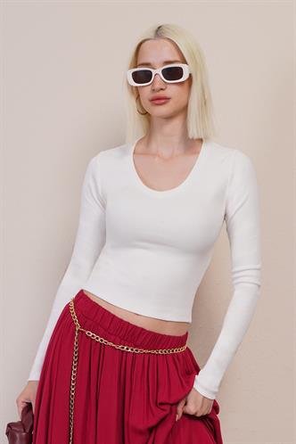 Beyaz V Yaka Uzun Kollu Kaşkorse Body MG2192