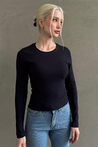 Lacivert Bisiklet Yaka Slim Fit Kadın Body MG2564