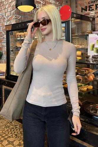 Bej Kayık Yaka Uzun Kollu Body MG2627