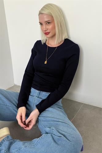 Lacivert Bisiklet Yaka Slim Fit Kadın Body MG2564