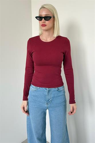 Bordo Bisiklet Yaka Slim Fit Kadın Body MG2564