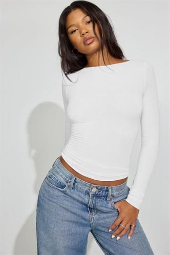 Beyaz  Kayık Yaka Modal Kaşmir Ultra Hafif Body MG2627 MG2627