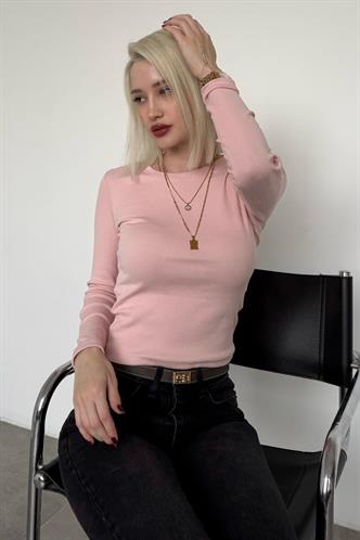 Pudra Bisiklet Yaka Slim Fit Kadın Body MG2564