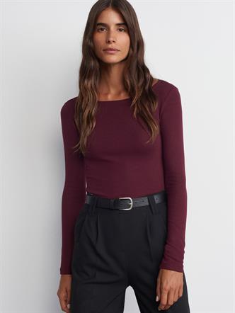 Bordo Kayık Yaka Uzun Kollu Kadın Top Body MG2267