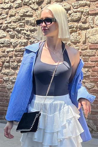 Füme Halter Yaka Boyun Askılı Crop Body MG2146