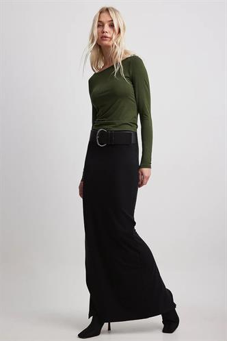 Haki Kayık Yaka Basic Kadın Bluz  MG1997