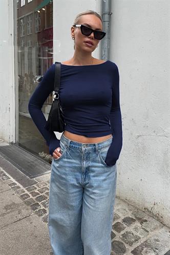 Lacivert Kayık Yaka Basic Kadın Bluz MG1997