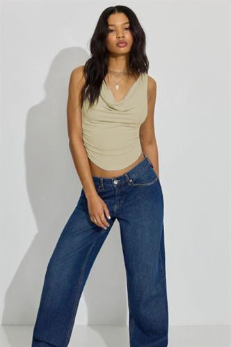 Bej Kısa Kollu Degaje Yaka Kadın Body MG2282