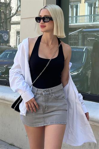 Siyah Halter Yaka Boyun Askılı Crop Body MG2146