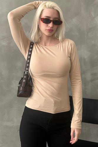 Bej Kayık Yaka Basic Kadın Bluz MG1997
