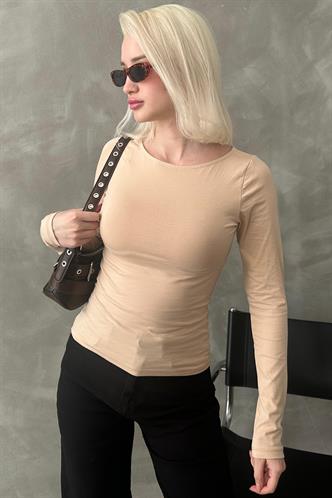 Bej Kayık Yaka Basic Kadın Bluz MG1997