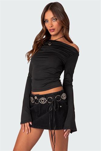 Siyah Kayık Yaka Kadın Bodysuit MG2040