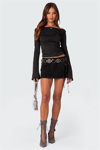 Siyah Kayık Yaka Kadın Bodysuit MG2040