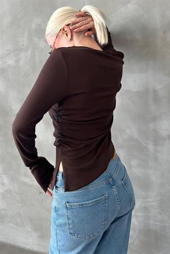 Kahverengi Asimetrik Yaka Kadın Body Mg2311