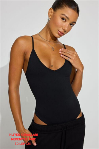 Siyah Askılı Kadın Bodysuit Mg2542