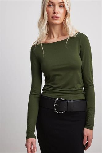 Haki Kayık Yaka Basic Kadın Bluz  MG1997