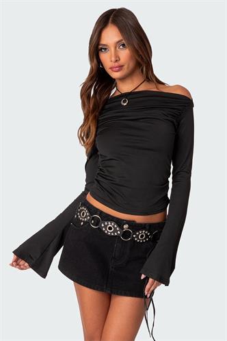 Siyah Kayık Yaka Kadın Bodysuit MG2040