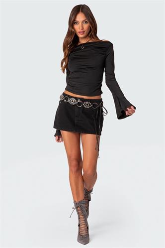 Siyah Kayık Yaka Kadın Bodysuit MG2040