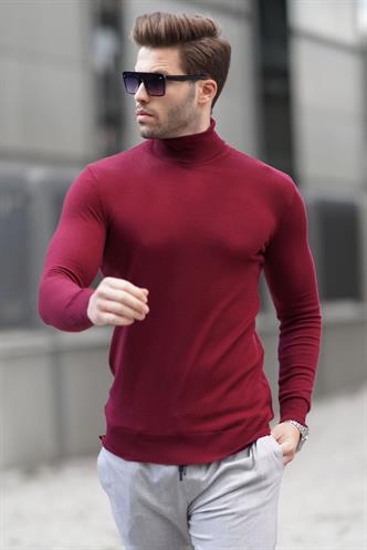 Bordo Balıkçı Yaka Erkek Triko Kazak 6809