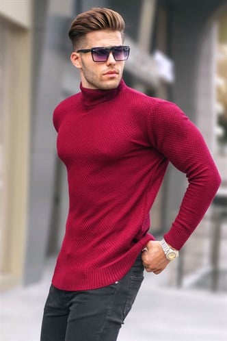Bordo Balıkçı Yaka Kazak 5989