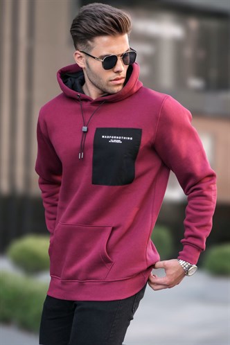 Bordo Baskılı Kapşonlu Sweatshirt 6004