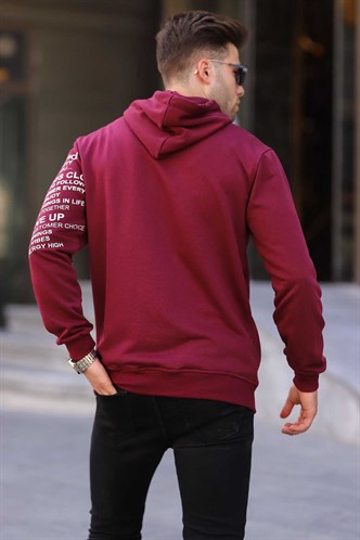 Bordo Baskılı Kapüşonlu Sweatshirt 6009