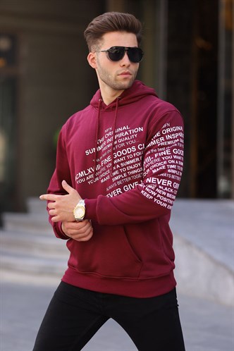 Bordo Baskılı Kapüşonlu Sweatshirt 6009