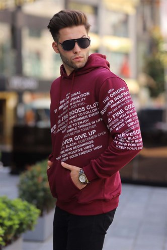 Bordo Baskılı Kapüşonlu Sweatshirt 6009