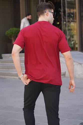 Bordo Baskılı Over Fit Erkek Tişört 6111