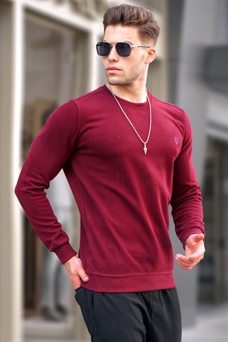 Bordo Bisiklet Yaka Regular Fit Basic Sweatshirt 5799