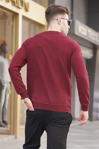 Bordo Bisiklet Yaka Regular Fit Basic Sweatshirt 5799
