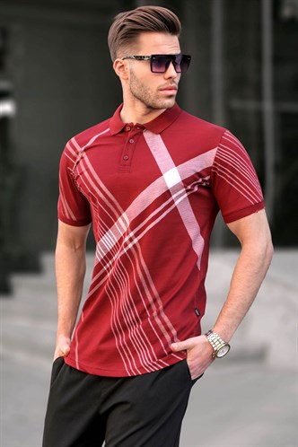 Bordo Desenli Polo Yaka Erkek Tişört 6079