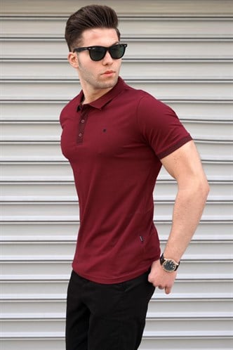 Bordo Düz Polo Yaka Erkek Tişört 