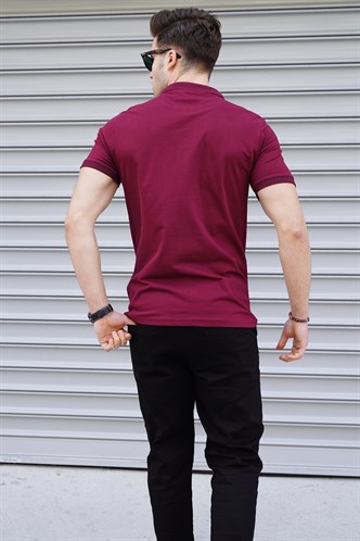Bordo Düz Polo Yaka Erkek Tişört 