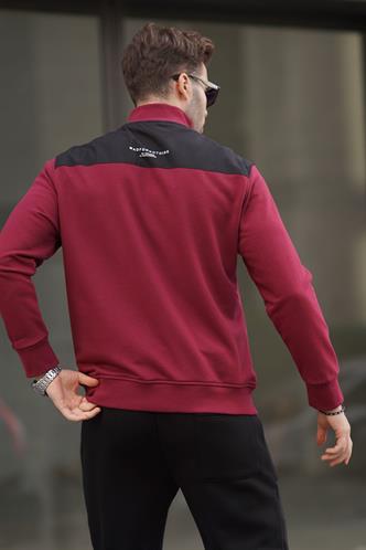 Bordo Fermuar Yaka Basic Erkek Sweatshirt 6157