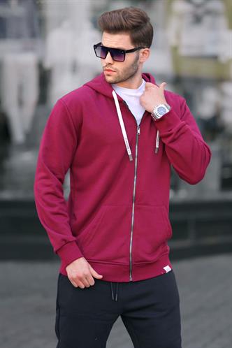 Bordo Fermuarlı Kapüşonlu Sweatshirt 6161