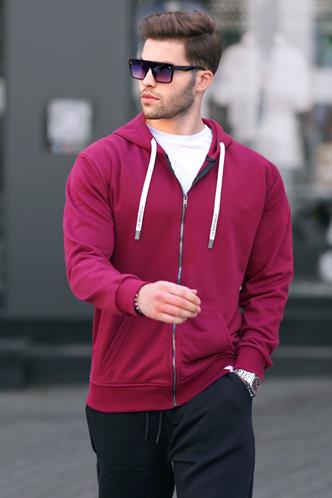 Bordo Fermuarlı Kapüşonlu Sweatshirt 6161