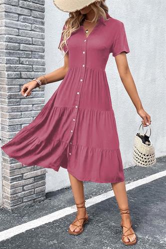 Bordo Gömlek Yaka Uzun Elbise MG1853