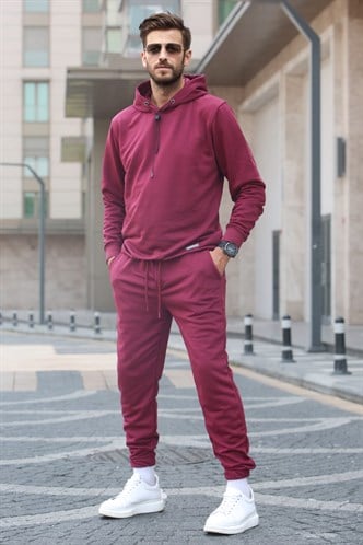 Bordo Kapşonlu Basic Eşofman Takımı 5908