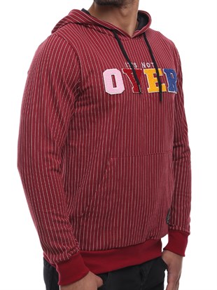 Bordo Kapşonlu Sweatshirt - Çizgili Detaylı 2788